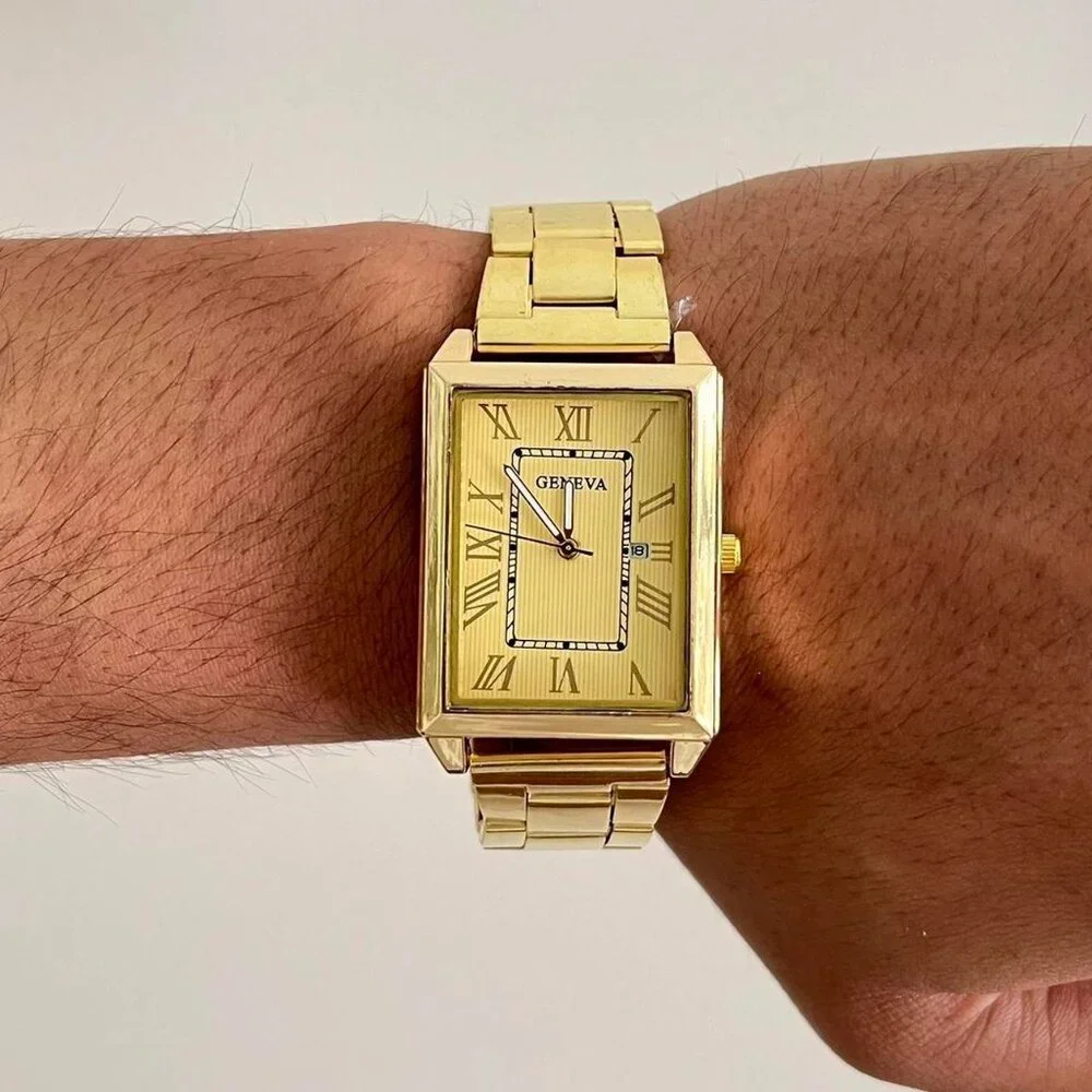 gold style square stainless steel geneva gold luxury watch - Picture 5 of 7